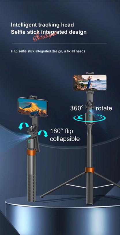 180cm/71in Tall Foldable Tripod, Auto Face Tracking Gimbal Bluetooth Remote Control Selfie Stick, Mobile Phone Bracket for Video