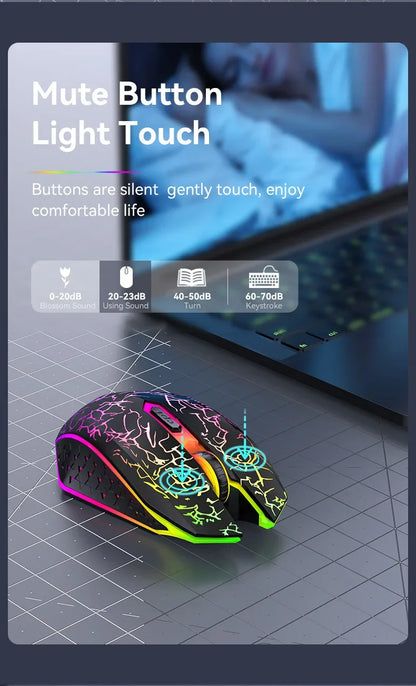 Bluetooth 5.2 Mouse RGB 2.4G Wireless Mouse Dual-Mode Gaming Mouse 6 Buttons Silent Mouse For MacBook Tablet Laptops Computer