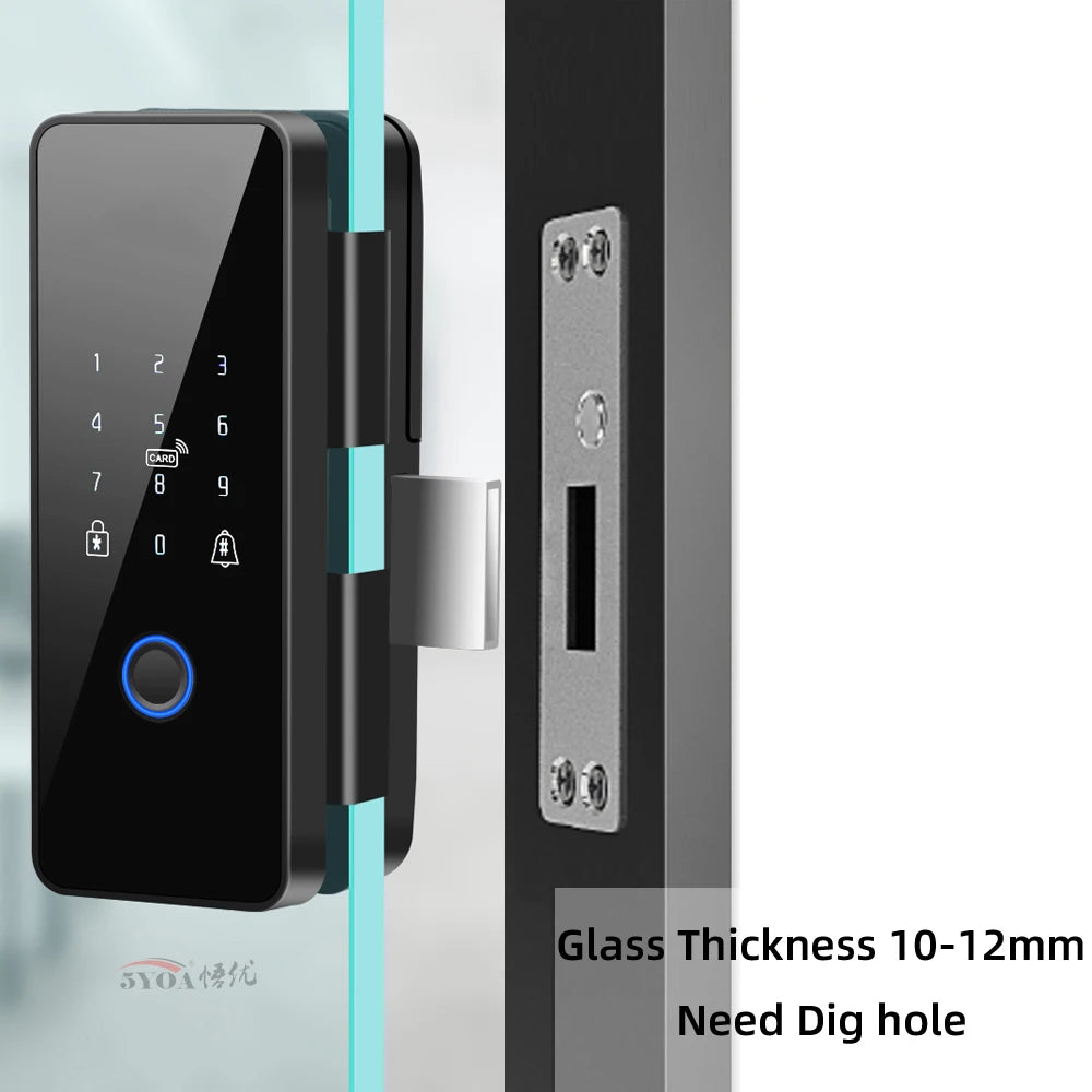 Tuya APP Fingerprint Lock Bluetooth Smart Glass Door Biometric Electronic Control Door Lock 13.56Mhz RFID Remote Unlock