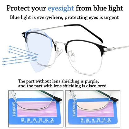 Classic Semi Rimless Anti Blue Light Blocking Glasses Metal Frame Men Square Ray Filter Eyeglasses Frames Computer Women Goggles