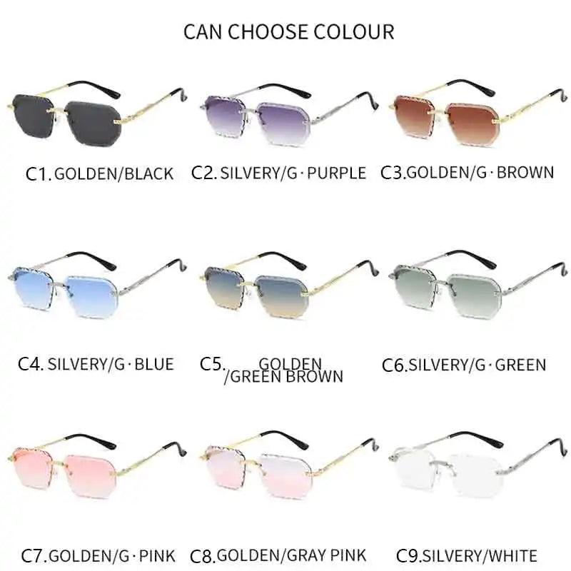 Rimless Square Metal Sun Glasses Women Men Fashion Luxury Sun Glasses Beach Travel Eyeglasses Lady Man UV400 Protective Glasses