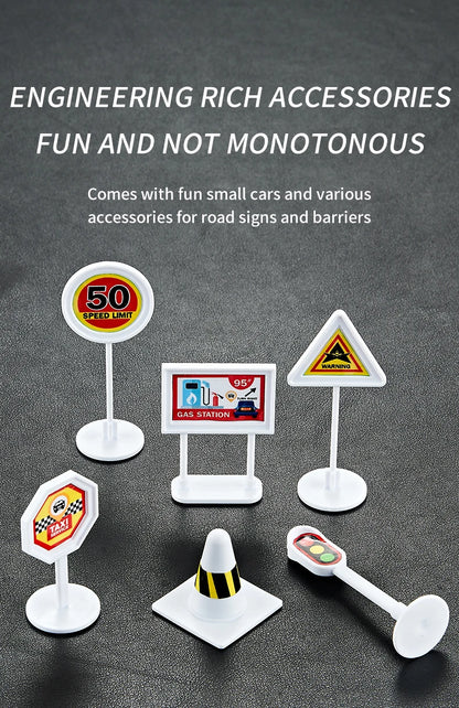 Children's Airplane Car Model Toys Inertial Model Simulation Planes Multifunctional Toys,Random 3 Cars,1 Helicopter,6 Road Signs