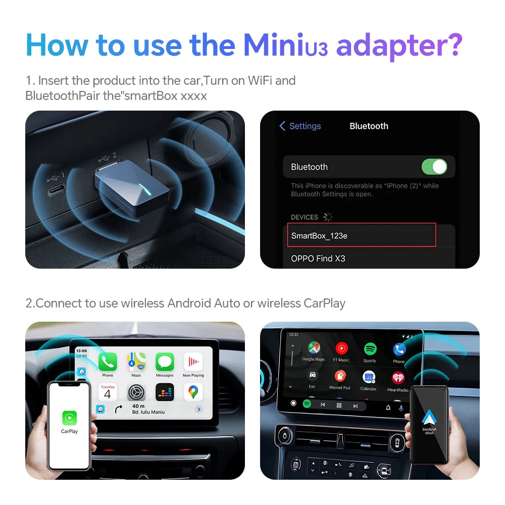 NEW Wireless Mini Box 2in1 CarPlay Android Auto Wireless Mini Box Adapter Smart Plug And Play Dongle Bluetooth WiFi Fast Connect