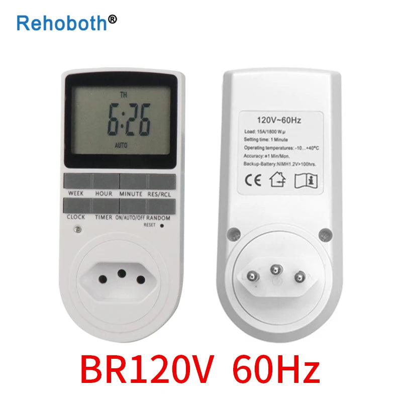 EU Electronic Digital Timer Switch US FR BR Plug Kitchen Timer Socket Outlet 230V 110V 7 Day 12/24 Hour Programmable Timing