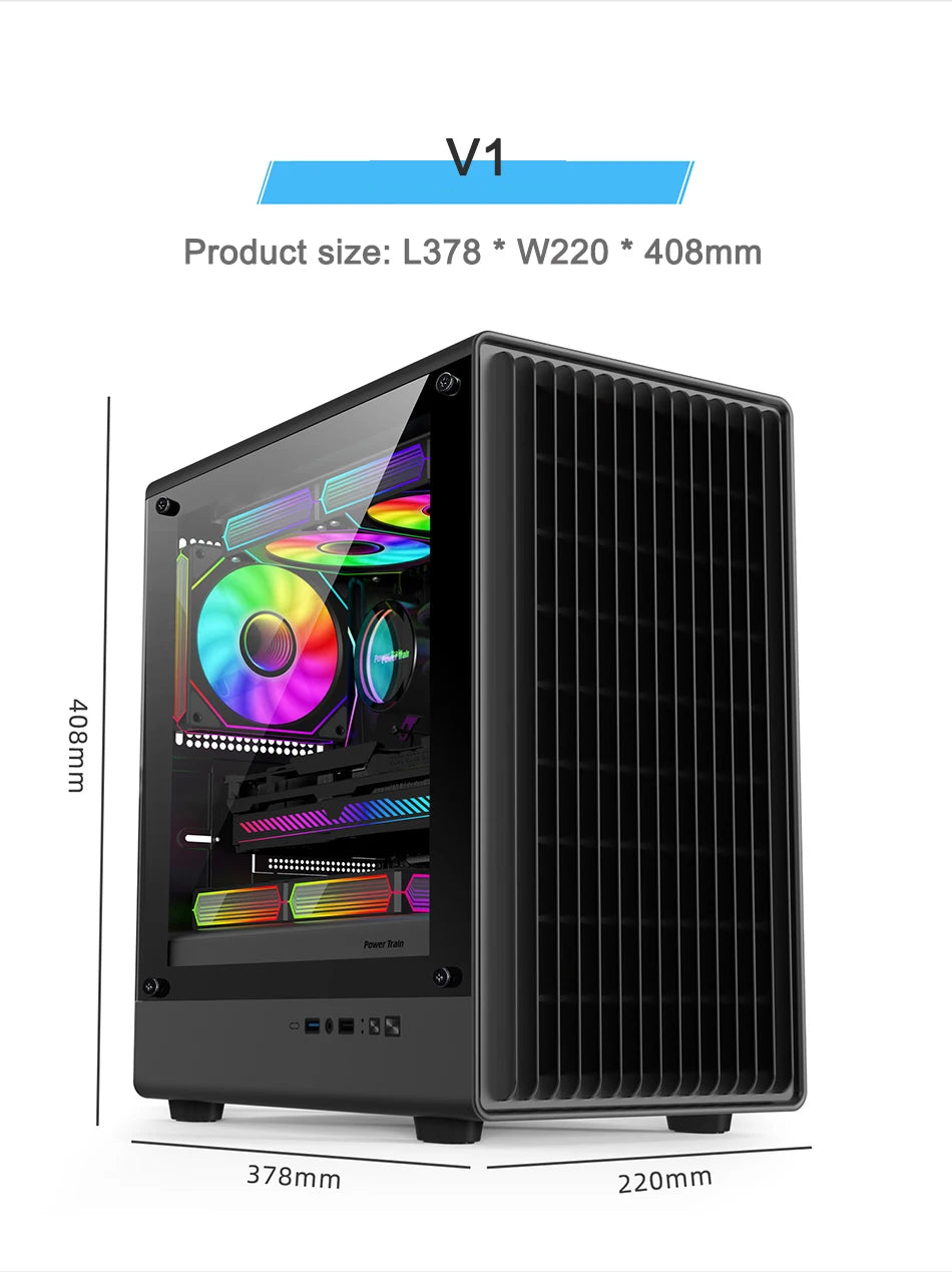 Power Train V1 MATX ITX Chassis Desktop Computer Side Transparent Glass Vertical Host Support 240/280 Water Cooling PC Case