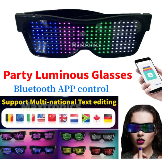 Bluetooth LED Glasses DIY Multilingual Text Graffiti RGBW/RED/Green Color for Halloween Party Rave Music Festival Glow Glasses