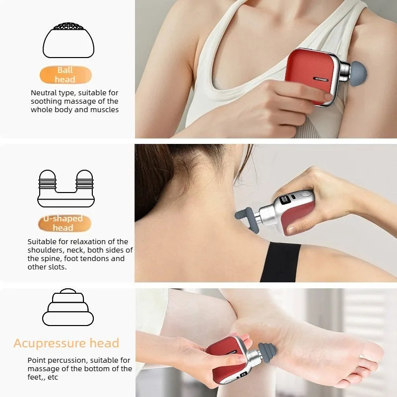 Mini Pocket Fascia Gun with 4 Silicone Massage Heads Lightweight Portable Perfect for Office Home Use Low-noise Muscle Massager