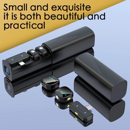 Mini wireless lavalier microphone,with charging case,long battery life, latest noise reduction technology