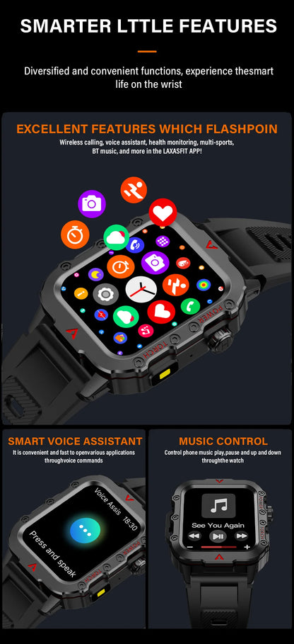 LAXASFIT New Men's Smart Watch LED Flashlight Outdoor Sports Smart Watch Wristwatch Health Monitoring Smart Watch