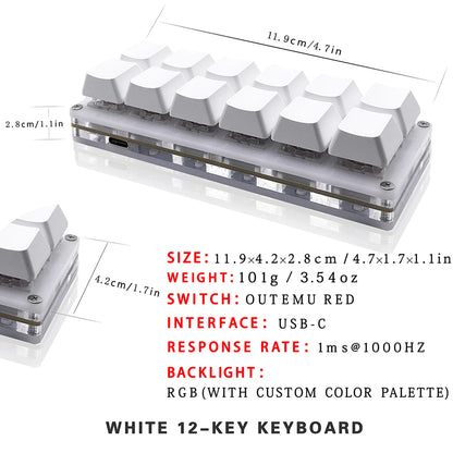 12 Keys Mini Mechanical Gaming Keyboard One Handed Keypad USB-C Wired OSU Keypad Programmable and Hot Swappable Keyboard