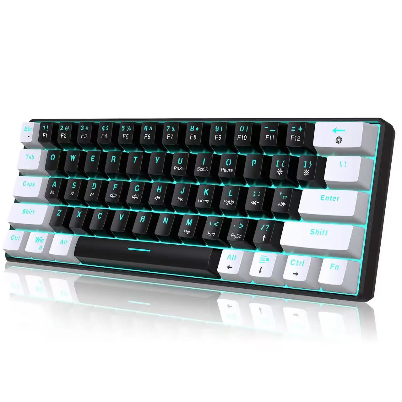 60% Mechanical Keyboard, Gaming Keyboard With Blue Switches And Sea Blue Backlit Small Compact