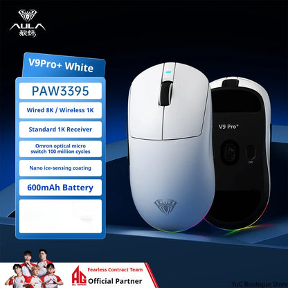Aula V9 Ultra Wireless Gaming Mouse Custom Esports Design Dual 8K 3 Mode PAW3950 Sensor 55g Lightweight Ergonomic Accessory