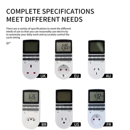 EU Electronic Digital Timer Switch US FR BR Plug Kitchen Timer Socket Outlet 230V 110V 7 Day 12/24 Hour Programmable Timing