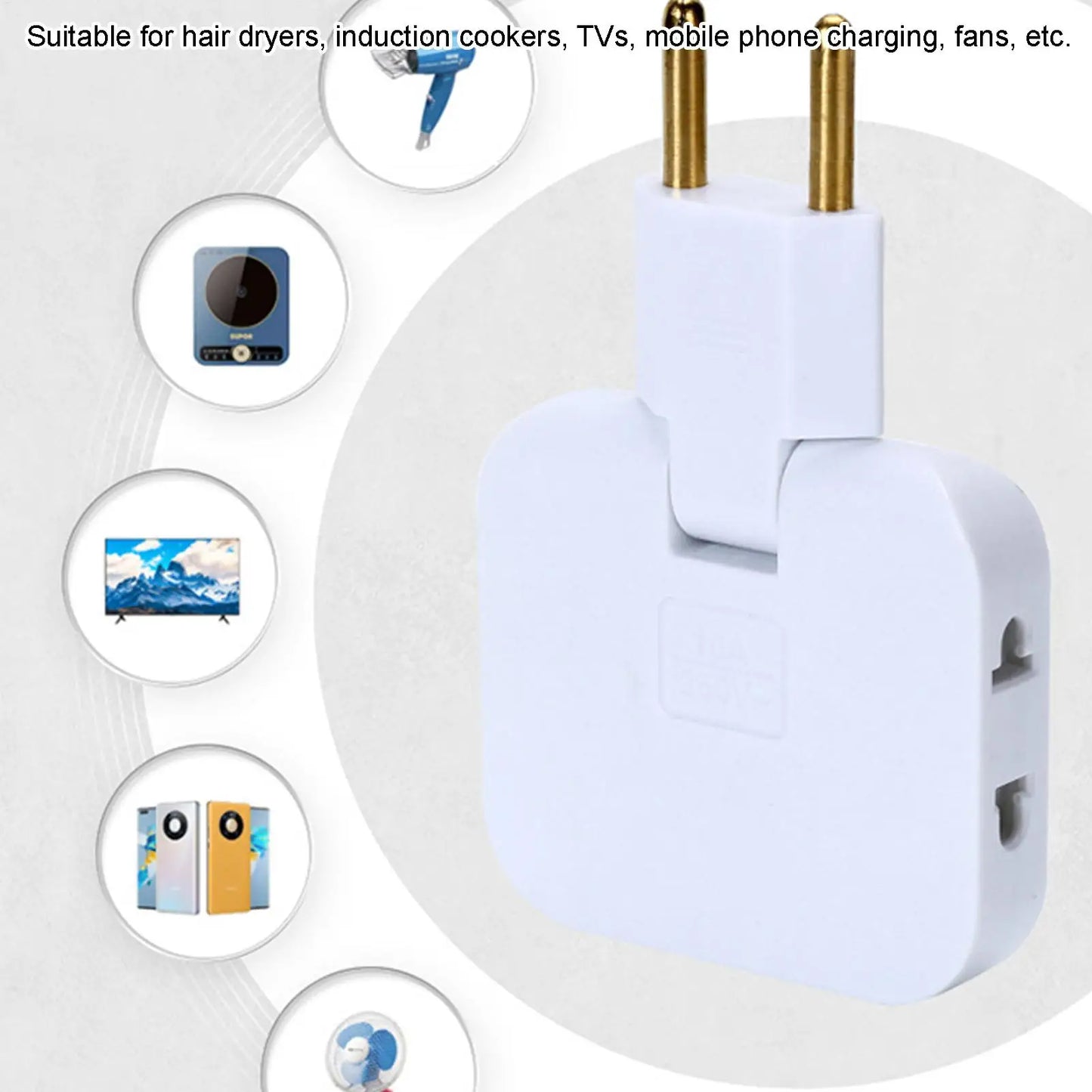 3 Way Outlet Adapters Multiple Outlet Splitter 2500W Multifunctional Space Saving Portable 180 Degree Rotating Tip Flat