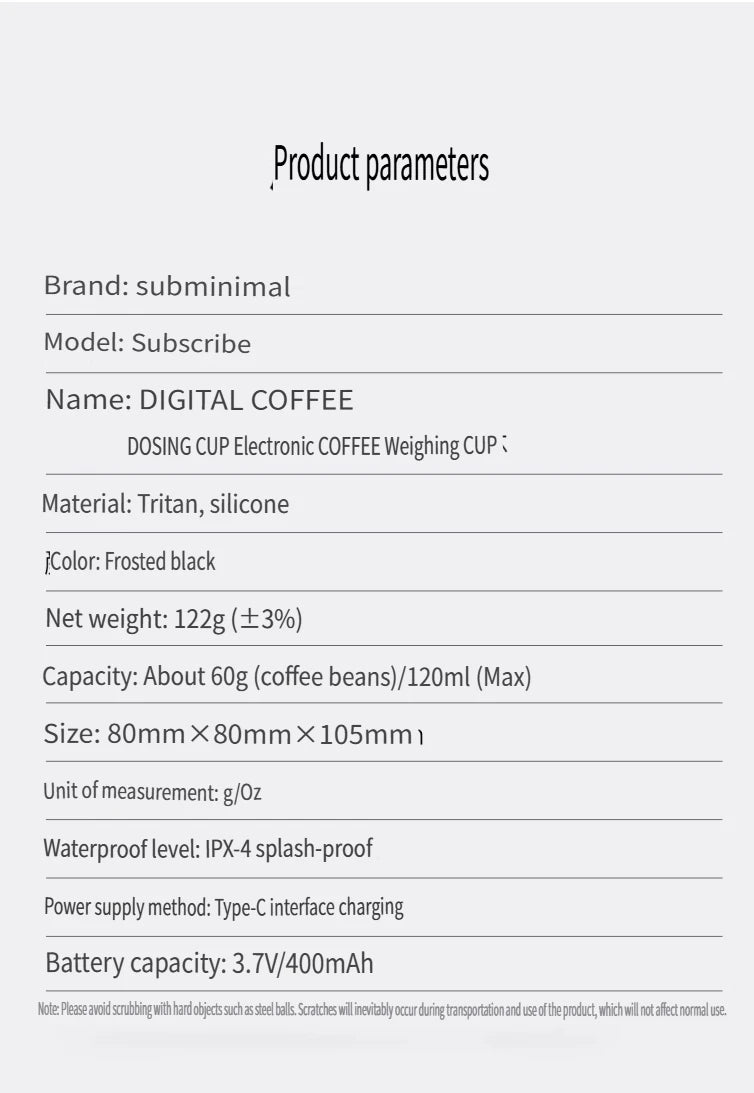New subminimal Electronic Coffee Weighing Cup, Espresso Scale, Pour-over Electronic Scale, Bean Cup, Waterproof Electronic Scale