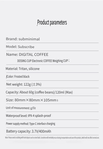 New subminimal Electronic Coffee Weighing Cup, Espresso Scale, Pour-over Electronic Scale, Bean Cup, Waterproof Electronic Scale