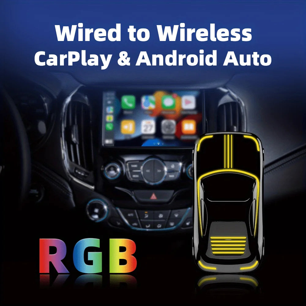 2-in-1 car CarPlay equipped with color ambient lights, plug and play, voice control, suitable for 90% of vehicle models