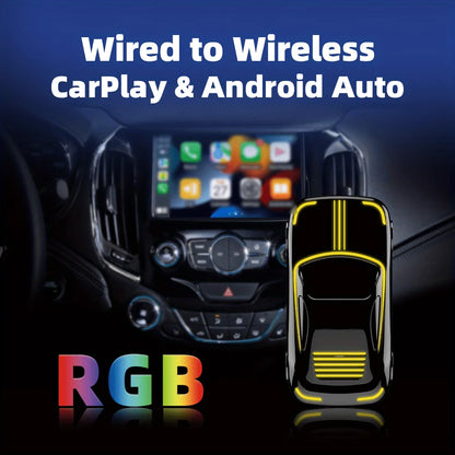 2-in-1 car CarPlay equipped with color ambient lights, plug and play, voice control, suitable for 90% of vehicle models