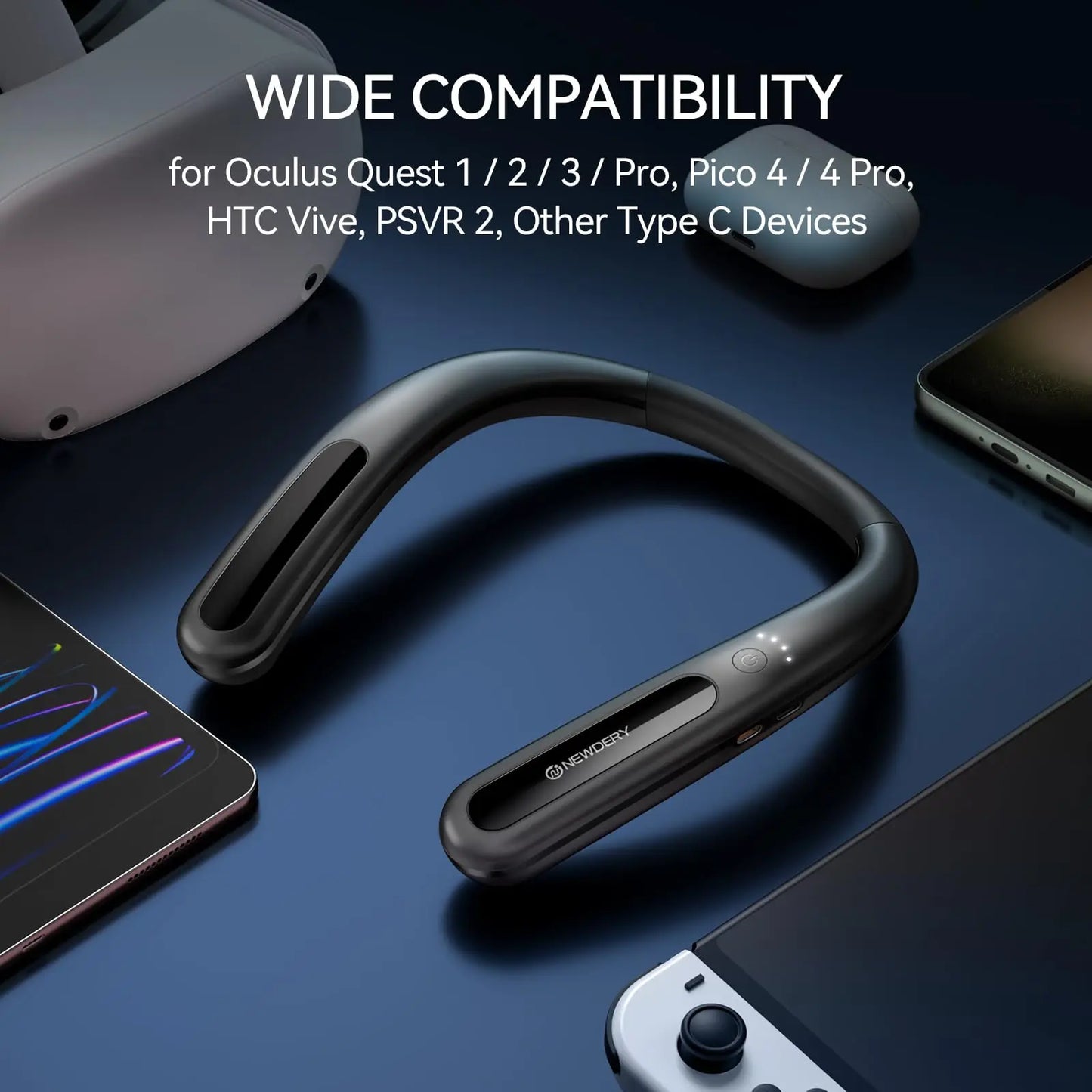 NEWDERY 10000mAh Hanging Neck Power Bank for Meta Quest 3S / 3/2 / Pro, Pico 4/4 Pro, HTC Vive, PSVR 2 Fast Charger Battery Pack