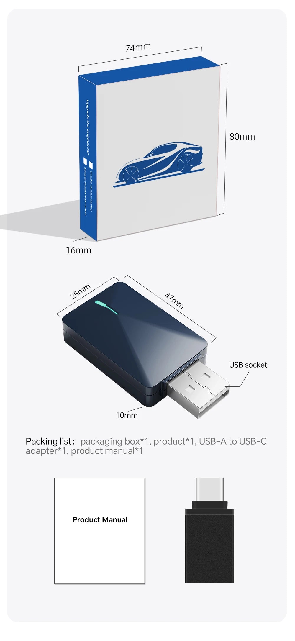 NEW Wireless Mini Box 2in1 CarPlay Android Auto Wireless Mini Box Adapter Smart Plug And Play Dongle Bluetooth WiFi Fast Connect