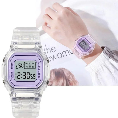 INS Electronic Watch Female Students Waterproof LED Watch Network Red Sports Transparent Small Square Watches for Women Relogio