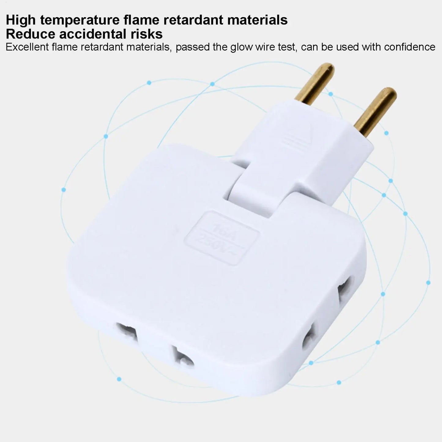 3 Way Outlet Adapters Multiple Outlet Splitter 2500W Multifunctional Space Saving Portable 180 Degree Rotating Tip Flat