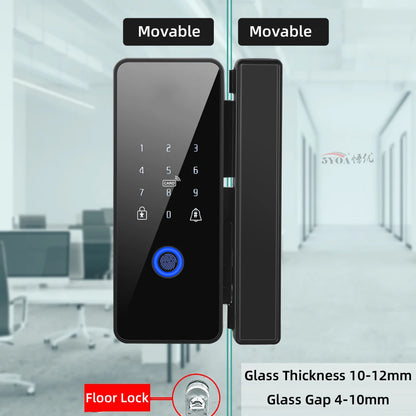 Tuya APP Fingerprint Lock Bluetooth Smart Glass Door Biometric Electronic Control Door Lock 13.56Mhz RFID Remote Unlock