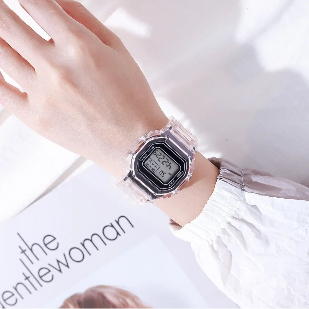 INS Electronic Watch Female Students Waterproof LED Watch Network Red Sports Transparent Small Square Watches for Women Relogio