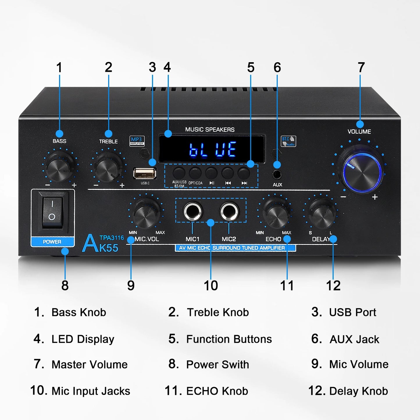 Woopker AK35/AK45/AK45 Pro/AK55 Digital Amplifier Bluetooth Sound Amplifier 2 Channel HIFi FM USB Audio Amp For Home Car Karaoke