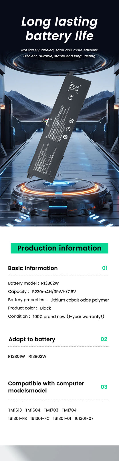 Keyuan R13B02W 5230Mah New Laptop Battery for Xiaomi R13B01W R13B02W Notebook Mi Air 13.3 12.5 Pro 15.6 inch Series
