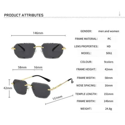 Rimless Square Metal Sun Glasses Women Men Fashion Luxury Sun Glasses Beach Travel Eyeglasses Lady Man UV400 Protective Glasses