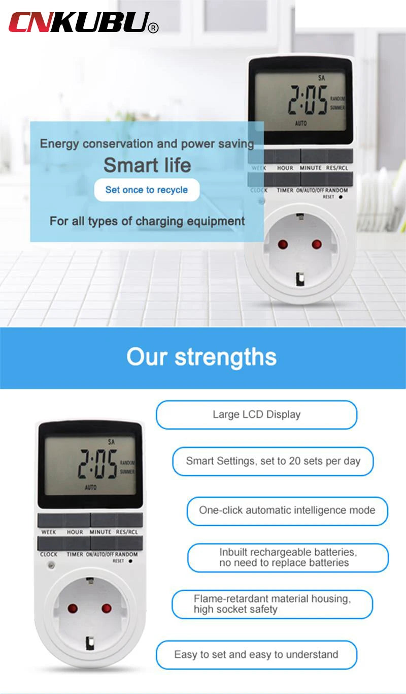 EU Electronic Digital Timer Switch US FR BR Plug Kitchen Timer Socket Outlet 230V 110V 7 Day 12/24 Hour Programmable Timing