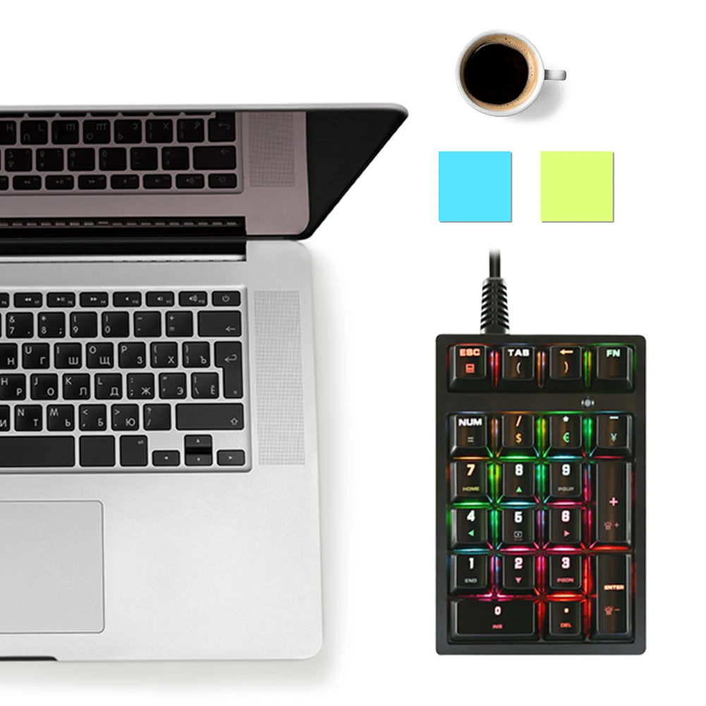 21 Key Digital Keyboard Wired Ergonomic RGB Backlit Mechanical Keyboard Keycaps Sensitive for Desktop Laptop for Office Business