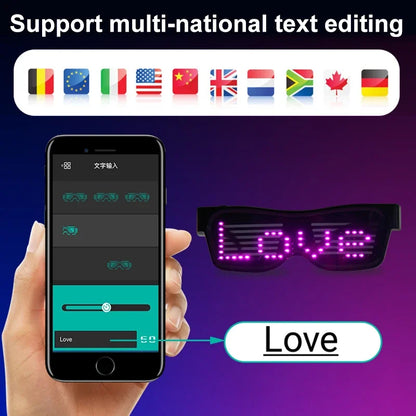 Bluetooth LED Glasses DIY Multilingual Text Graffiti RGBW/RED/Green Color for Halloween Party Rave Music Festival Glow Glasses