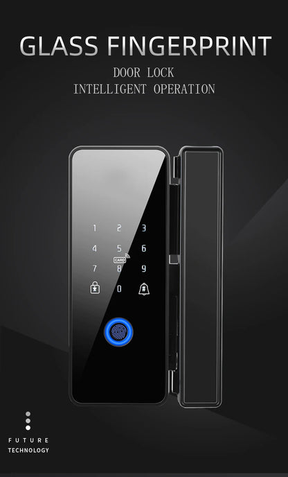 Tuya APP Fingerprint Lock Bluetooth Smart Glass Door Biometric Electronic Control Door Lock 13.56Mhz RFID Remote Unlock