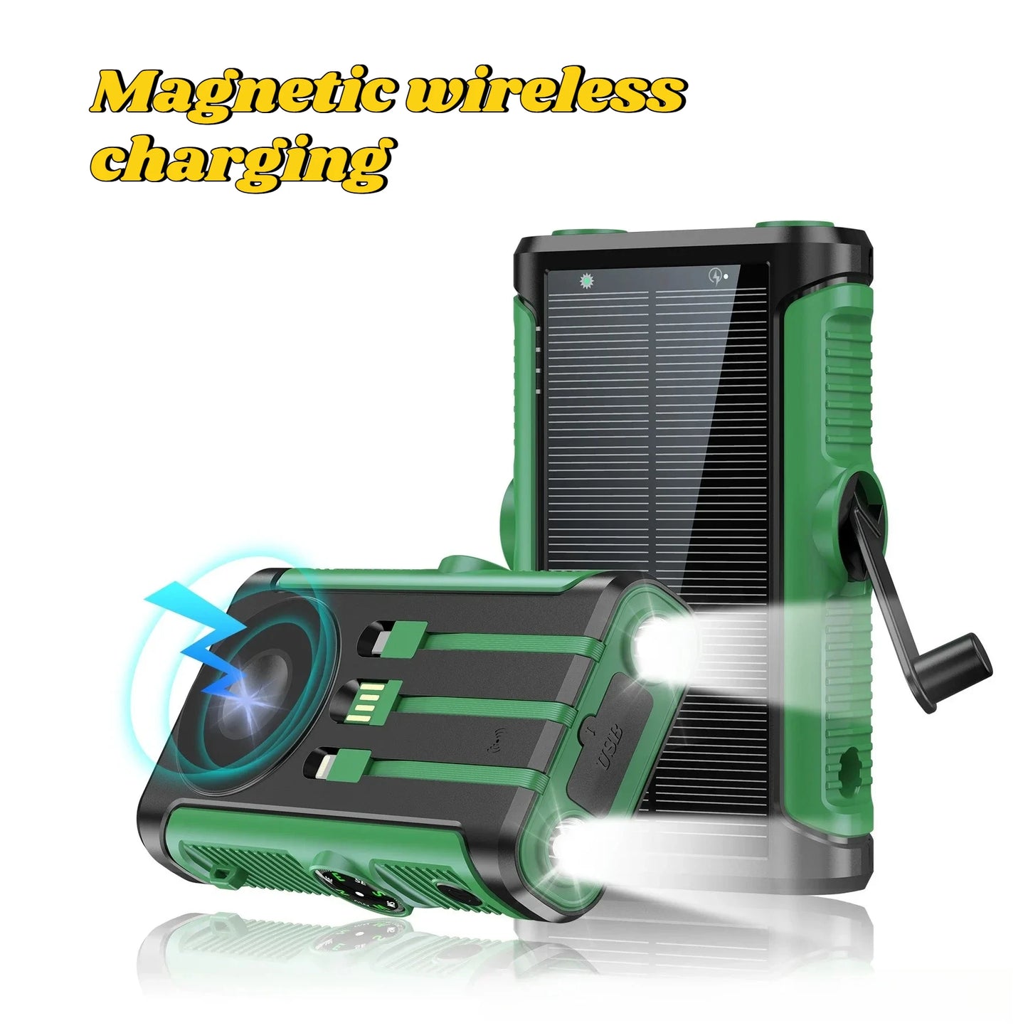 2025 NEW Solar Power Bank 20000mAh 22.5W Magnetic Wireless Powerbank Hand Crank with Cable Portable Charger for Outdoor Camping