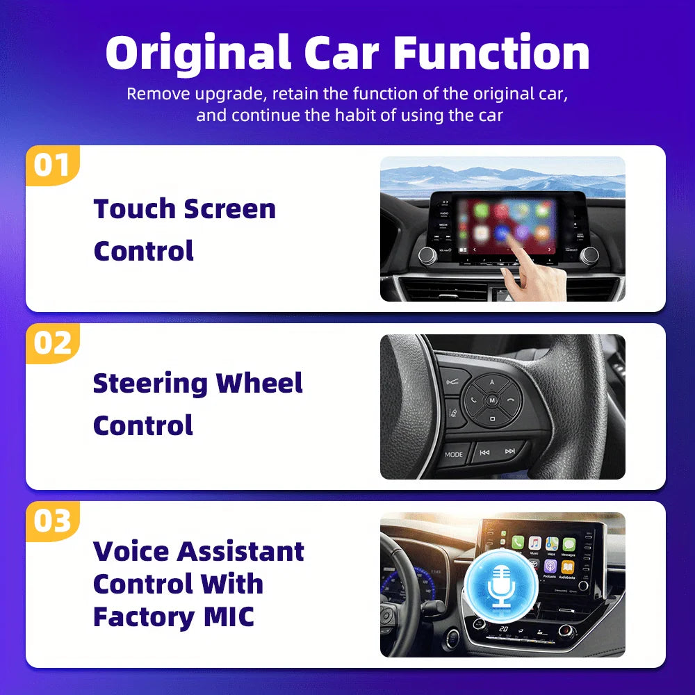 2-in-1 car CarPlay equipped with color ambient lights, plug and play, voice control, suitable for 90% of vehicle models