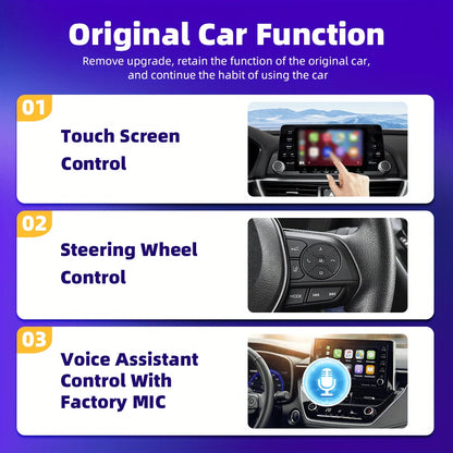 2-in-1 car CarPlay equipped with color ambient lights, plug and play, voice control, suitable for 90% of vehicle models
