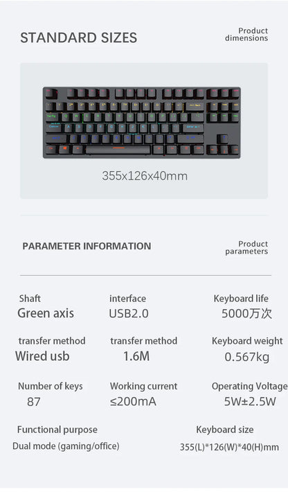 Backlit Gaming Mechanical Keyboard Gamer Mechanic Kit RGB PC USB Wired Keypad Keybord Ergonomic Computer Key Board Mini Teclado