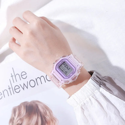 INS Electronic Watch Female Students Waterproof LED Watch Network Red Sports Transparent Small Square Watches for Women Relogio
