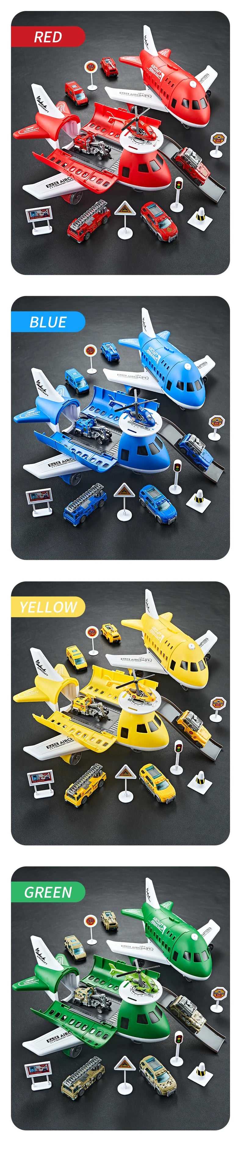 Children's Airplane Car Model Toys Inertial Model Simulation Planes Multifunctional Toys,Random 3 Cars,1 Helicopter,6 Road Signs