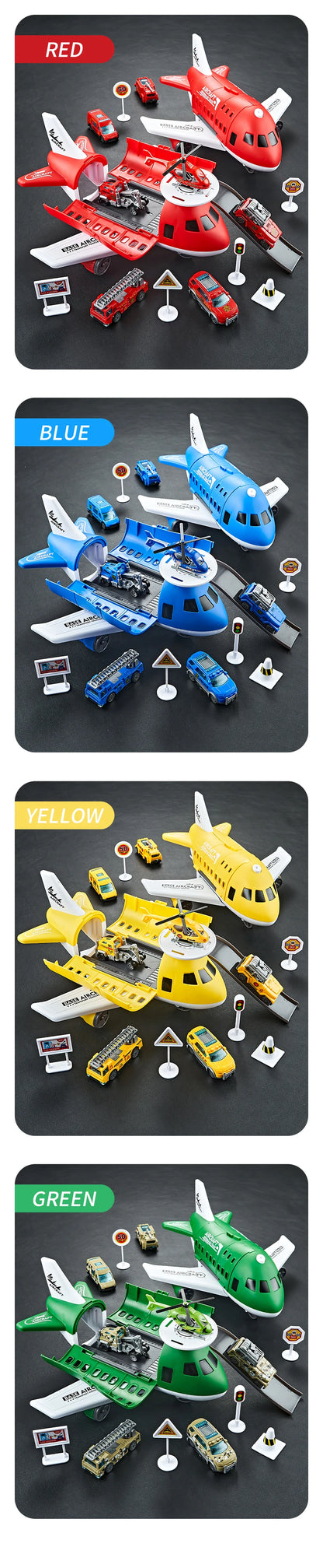 Children's Airplane Car Model Toys Inertial Model Simulation Planes Multifunctional Toys,Random 3 Cars,1 Helicopter,6 Road Signs